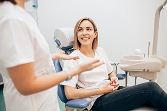 A woman thanking her dentist for nitrous oxide sedation